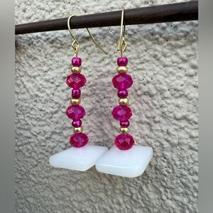 Vibrant Fuchsia and Gold Beaded Earrings